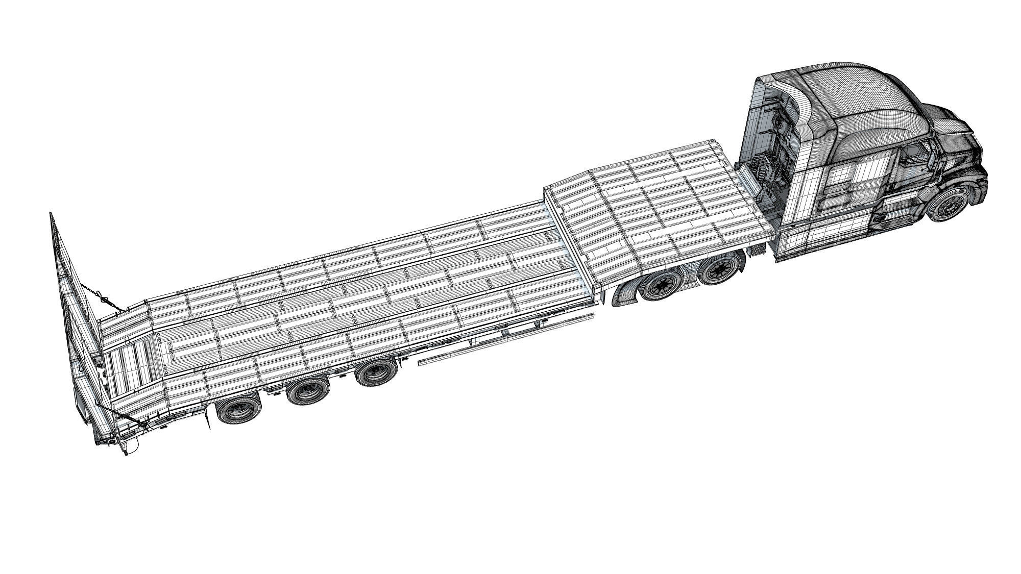 Truck with Platform Trailer 3D model_19