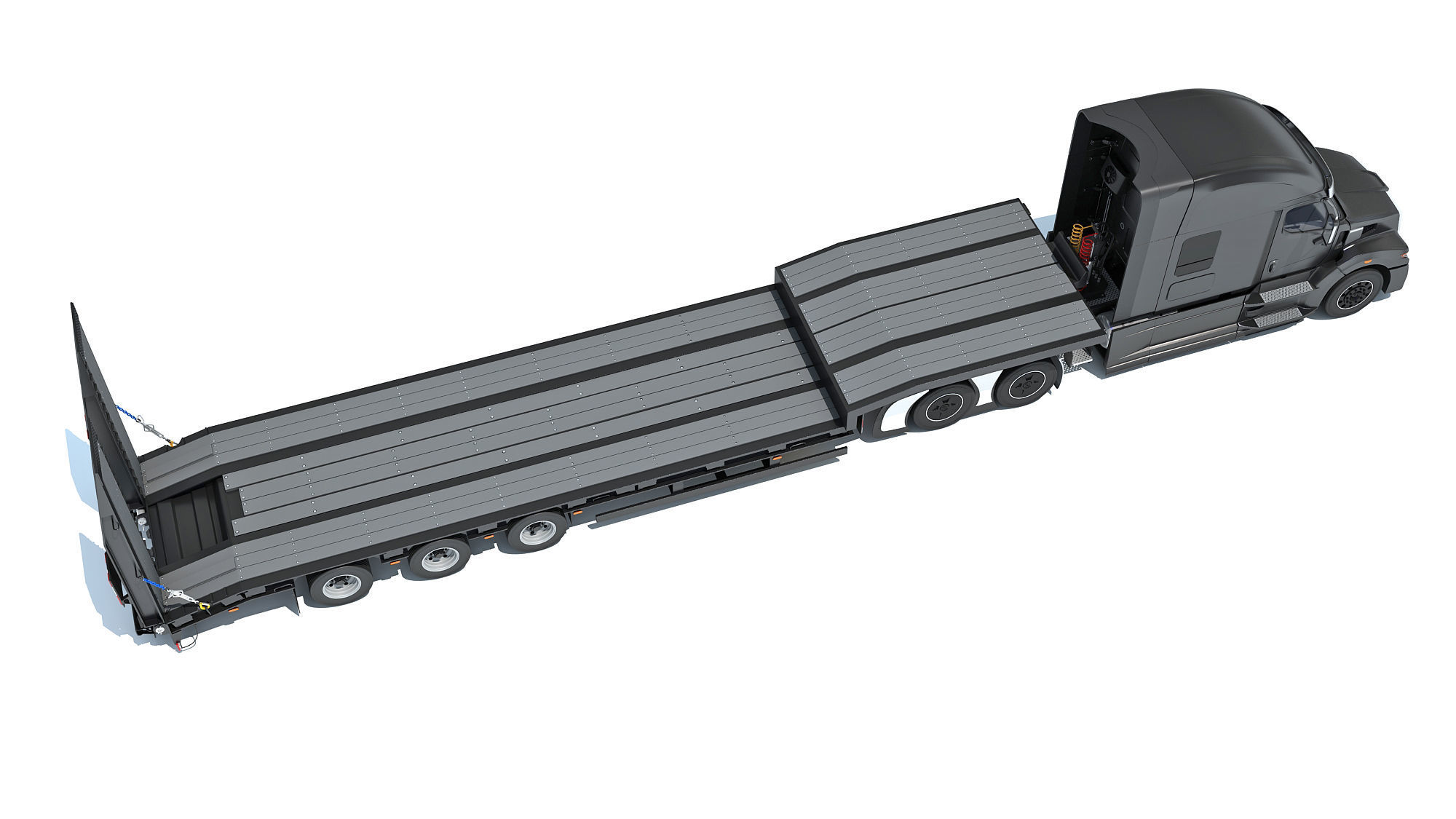 Truck with Platform Trailer 3D model_6