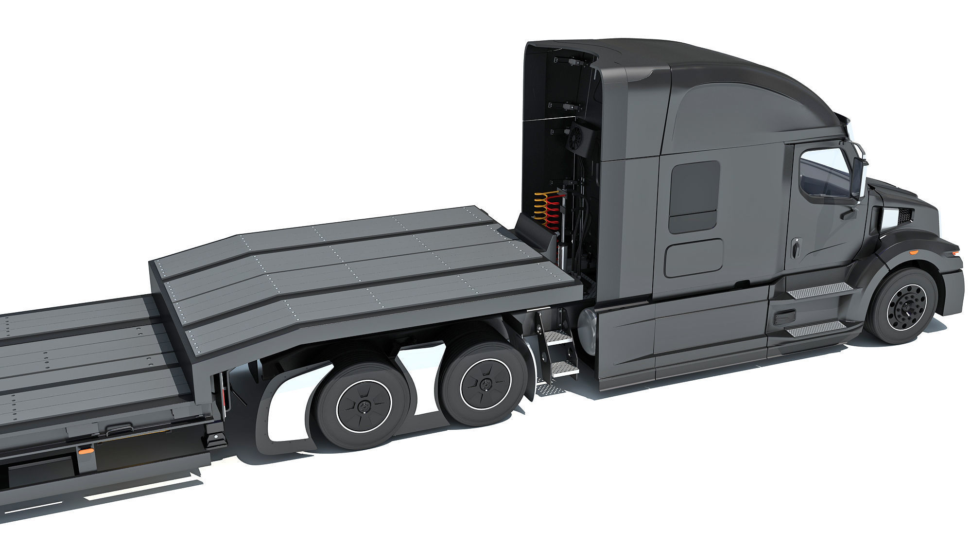 Truck with Platform Trailer 3D model_16