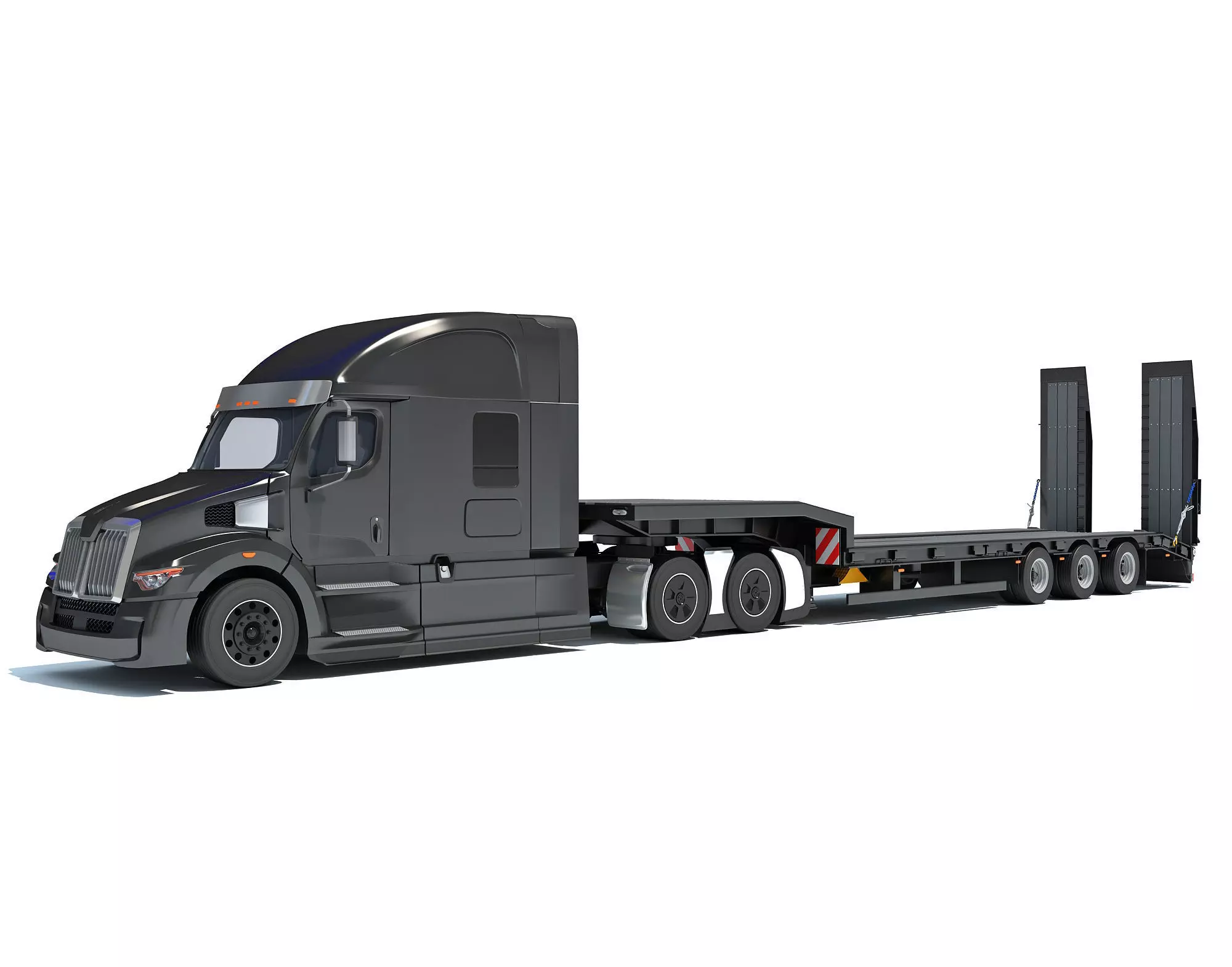 Truck with Platform Trailer 3D model_0