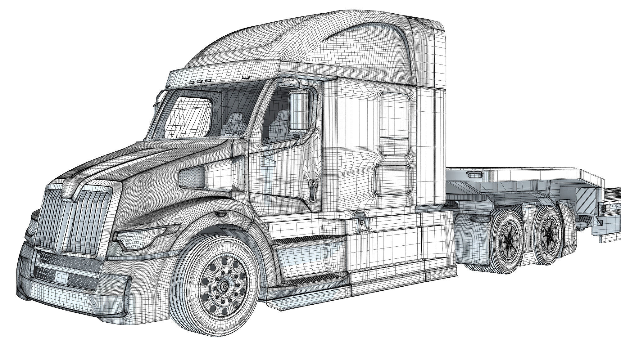 Truck with Platform Trailer 3D model_21