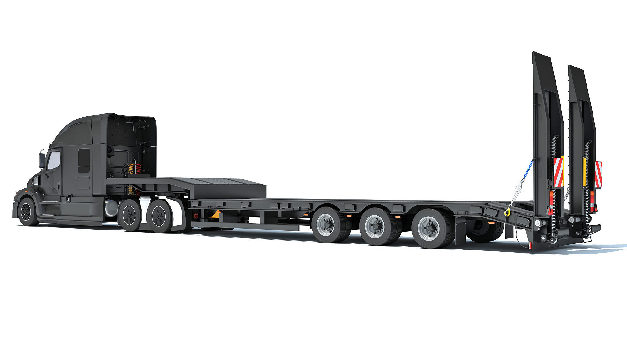 Truck with Platform Trailer 3D model_2