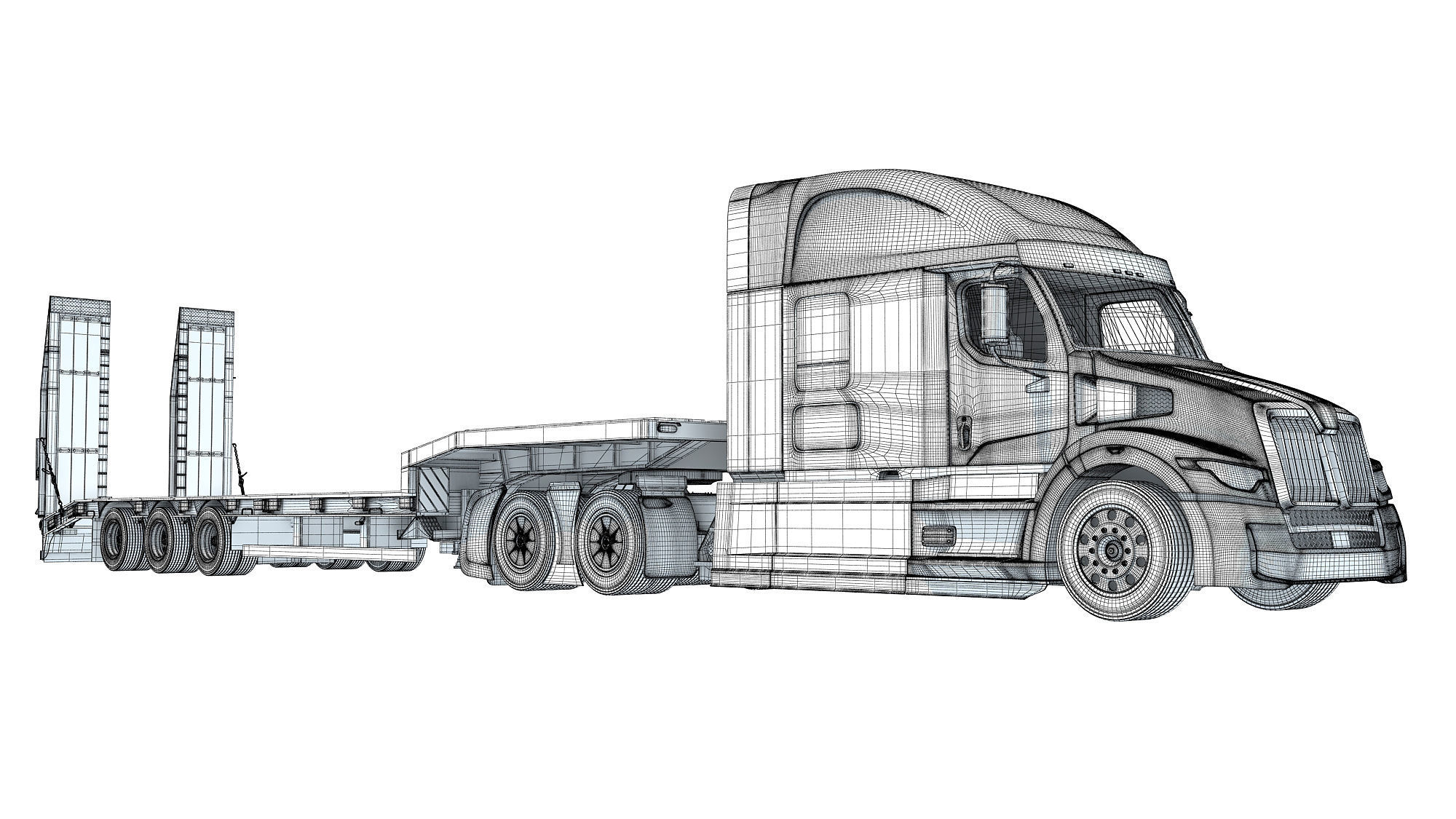 Truck with Platform Trailer 3D model_20