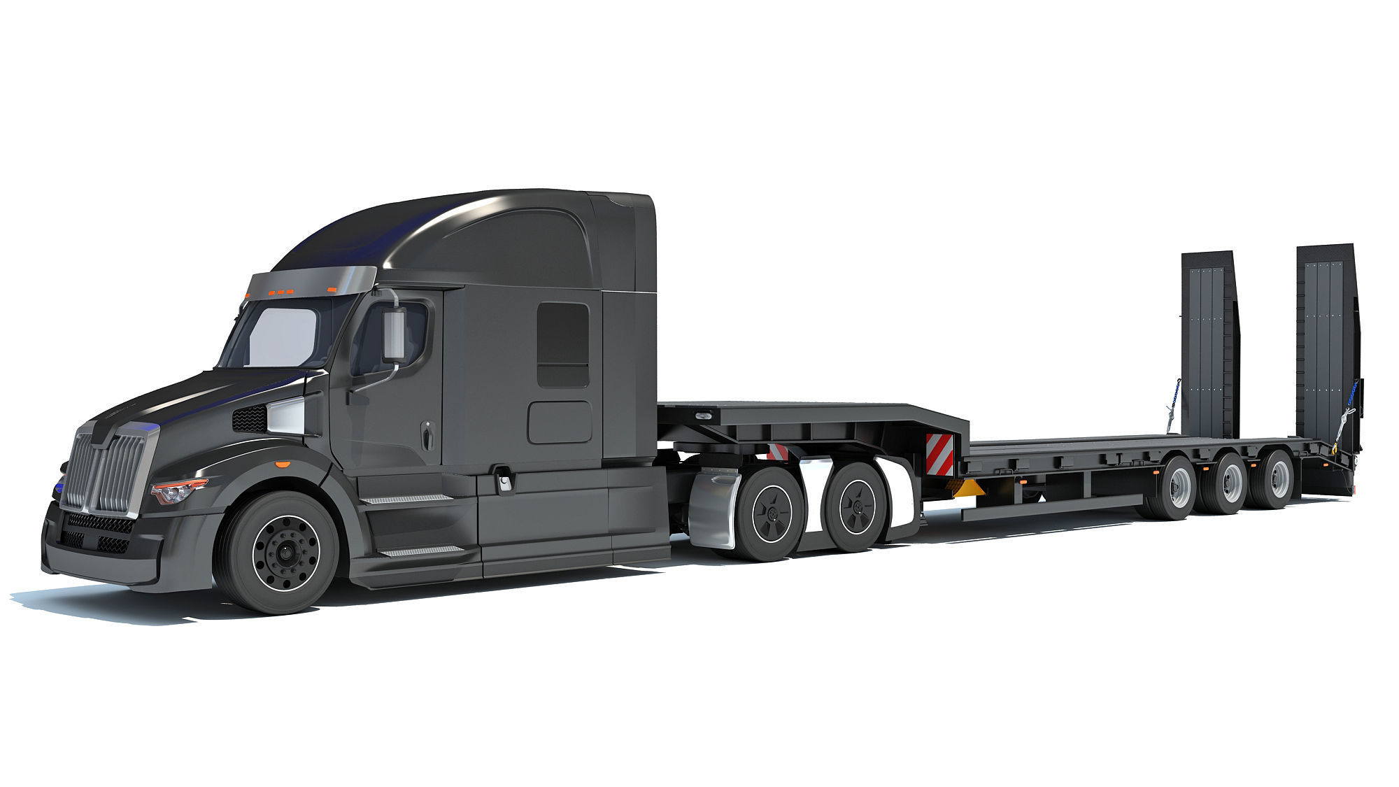 Truck with Platform Trailer 3D model_8