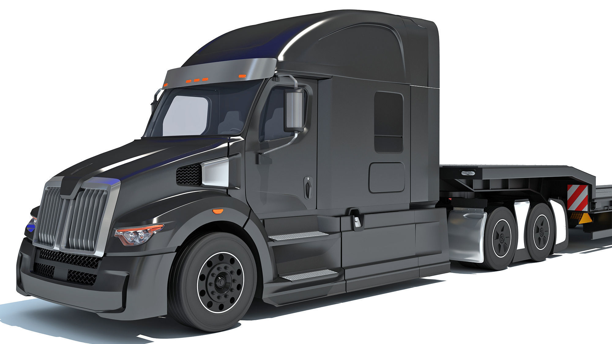 Truck with Platform Trailer 3D model_12