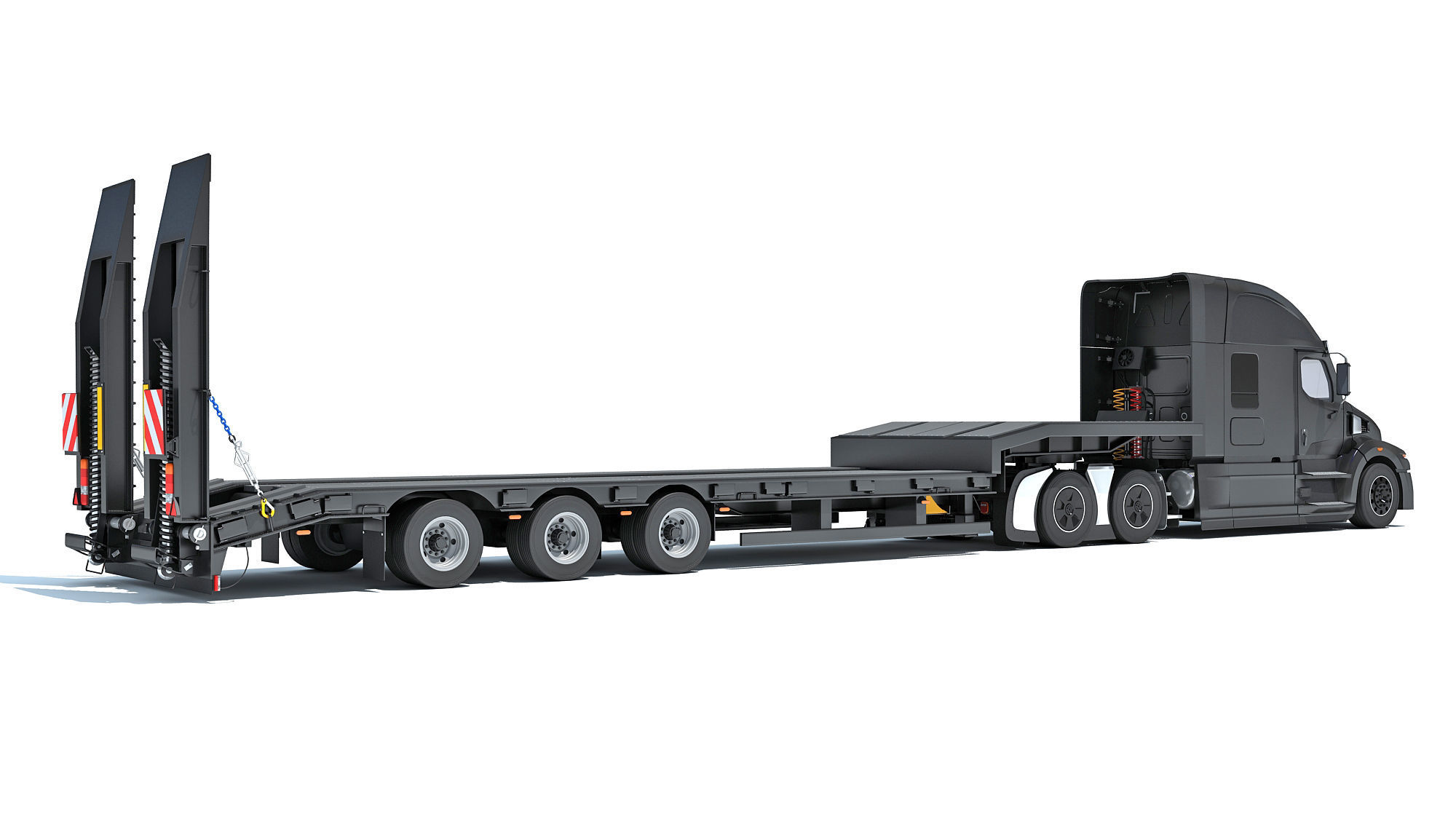 Truck with Platform Trailer 3D model_4
