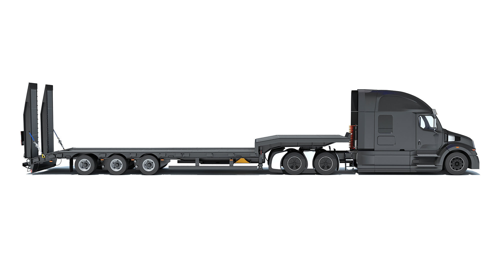 Truck with Platform Trailer 3D model_5