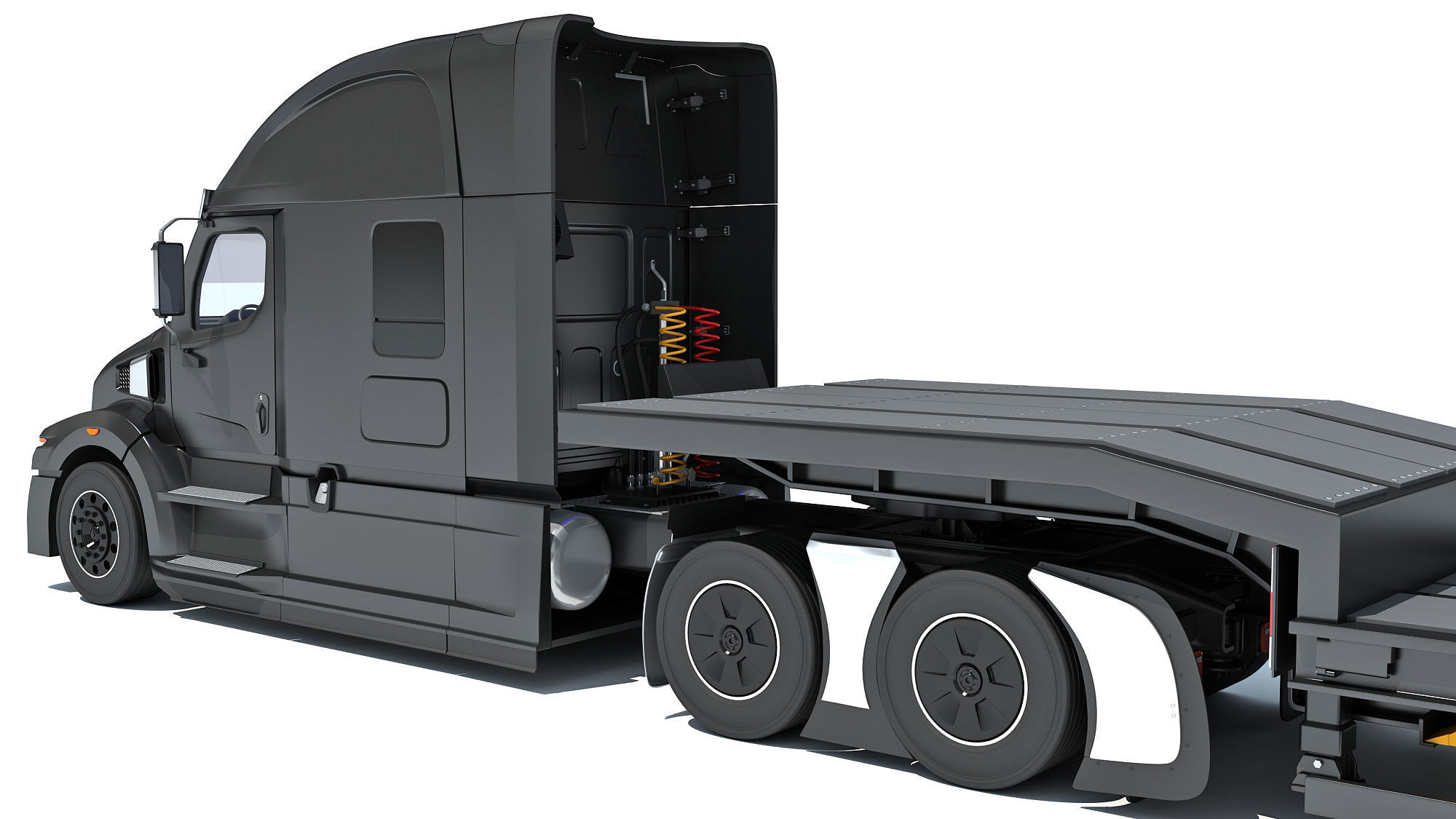 Truck with Platform Trailer 3D model_13