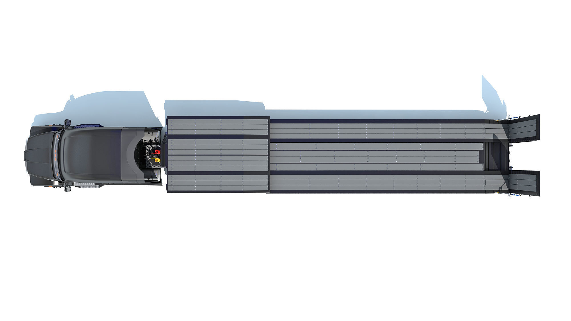 Truck with Platform Trailer 3D model_11