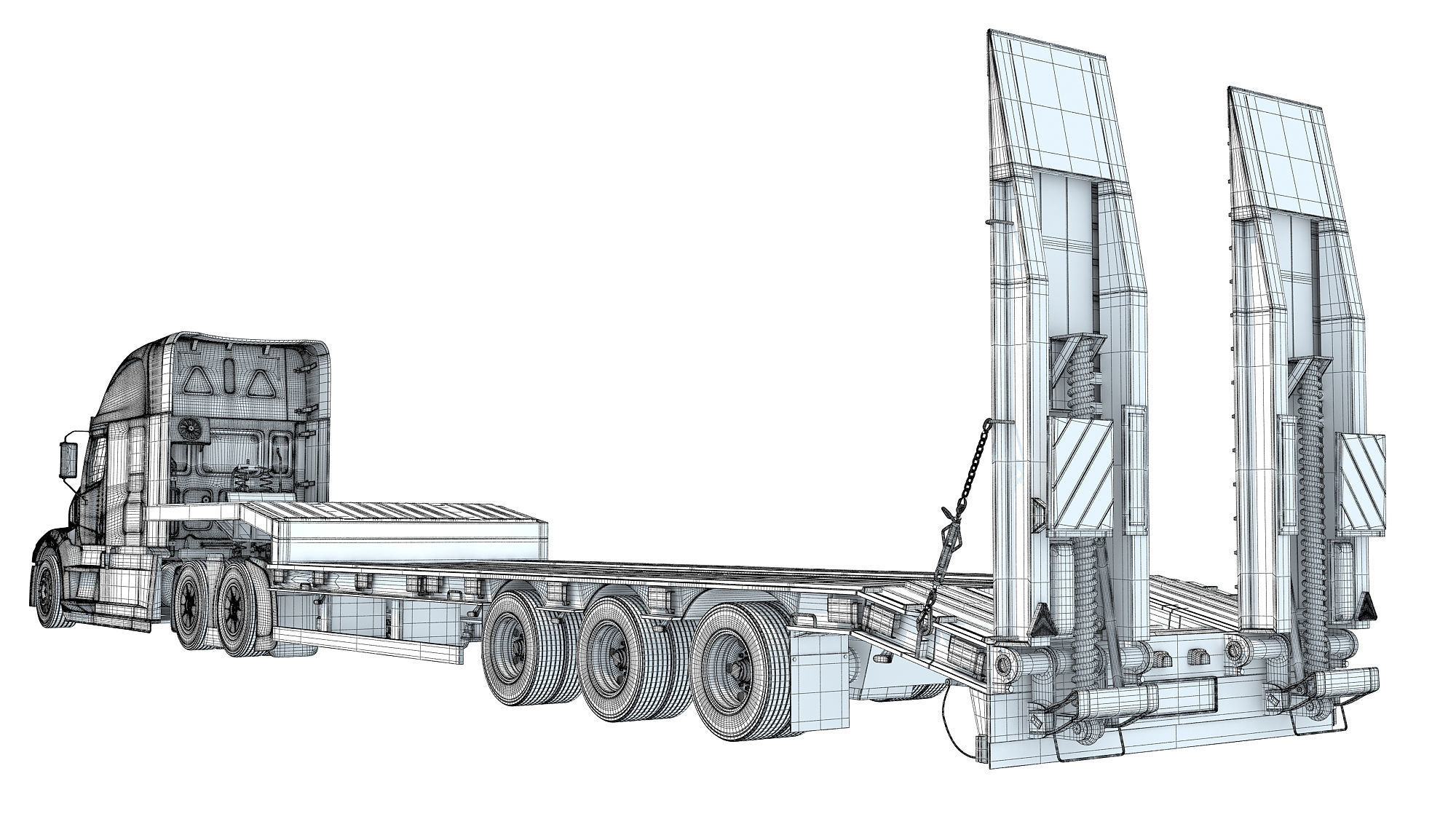 Truck with Platform Trailer 3D model_18