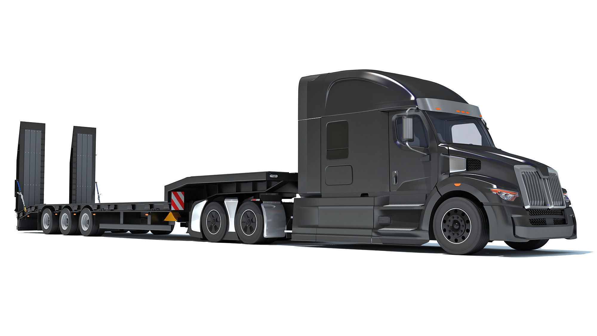 Truck with Platform Trailer 3D model_9