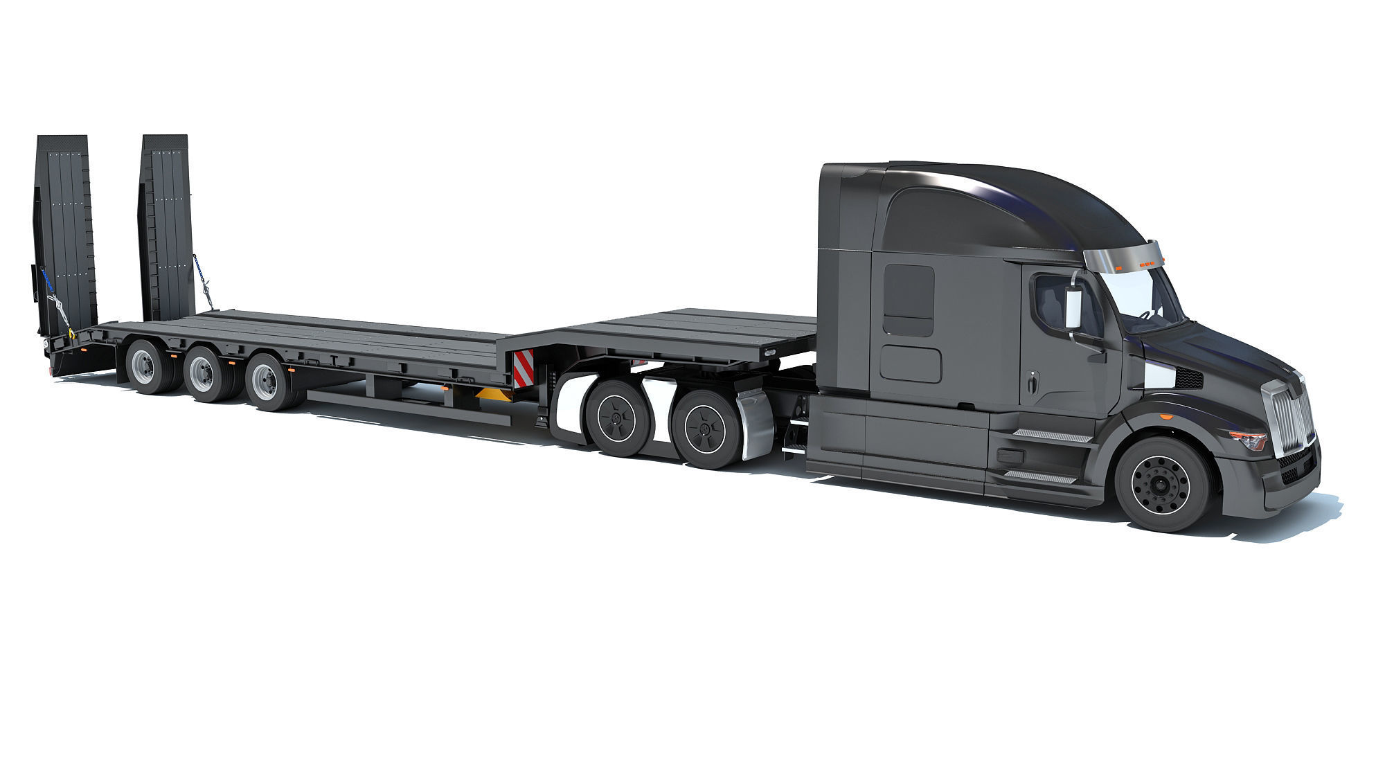 Truck with Platform Trailer 3D model_7