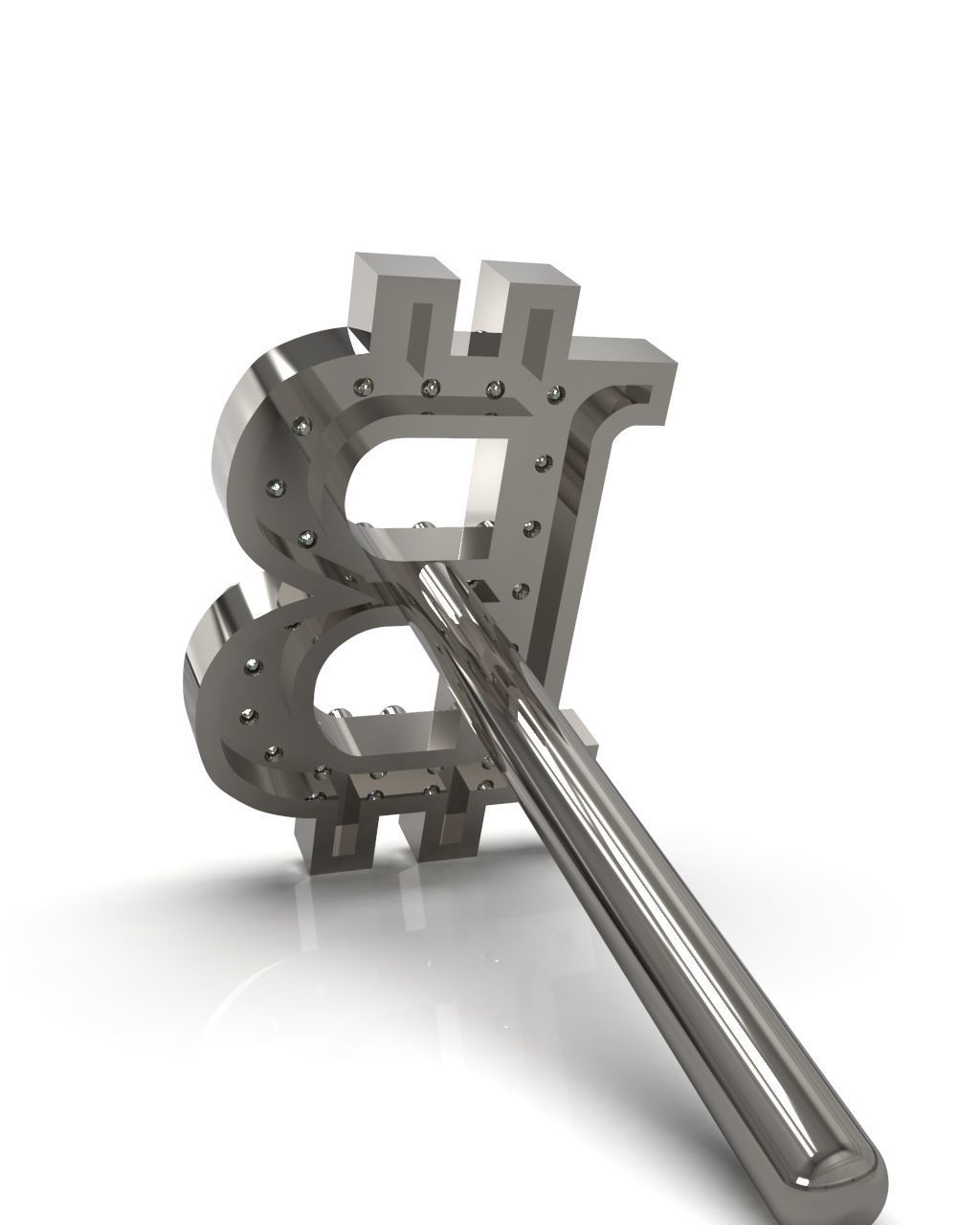 Bitcoin stud earring with gems 3D print model_6