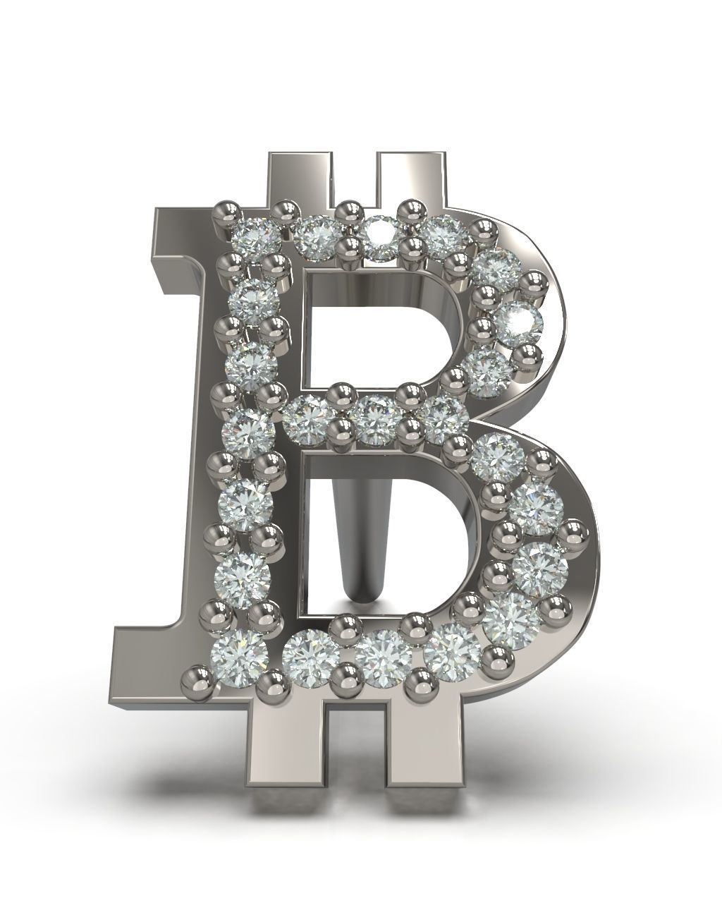 Bitcoin stud earring with gems 3D print model_1