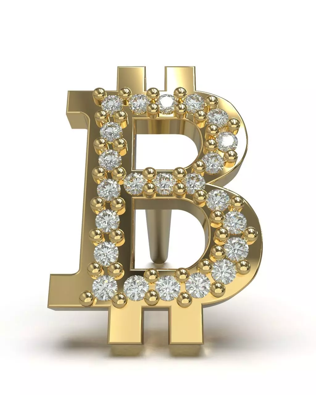 Bitcoin stud earring with gems 3D print model_0