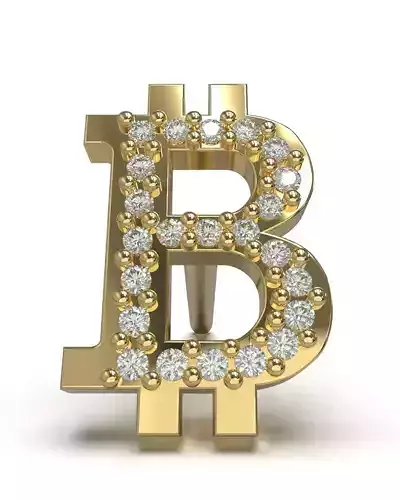 Bitcoin stud earring with gems 3D print model