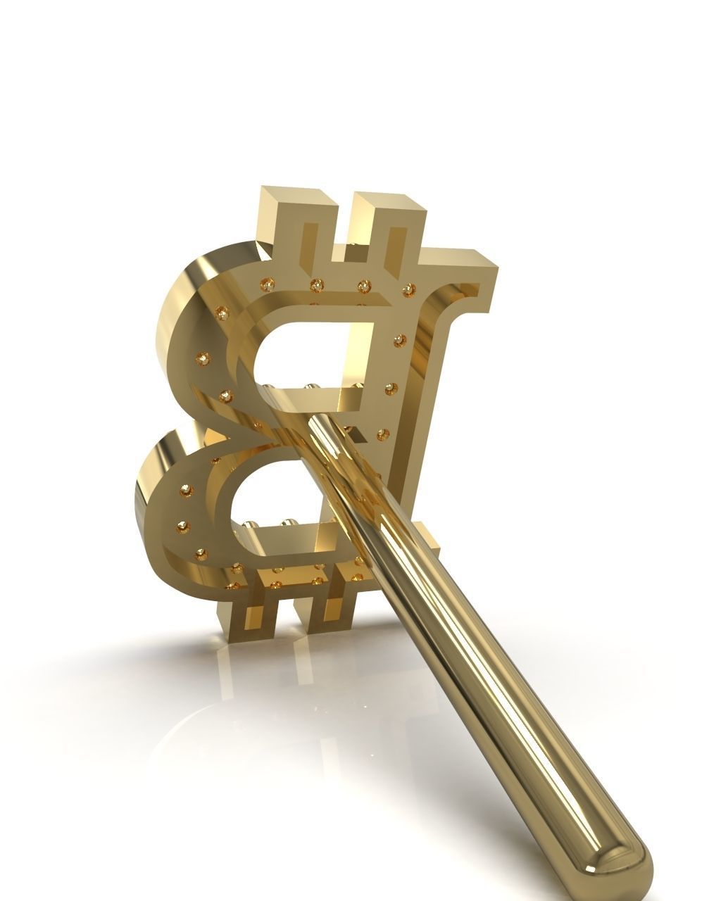 Bitcoin stud earring with gems 3D print model_7