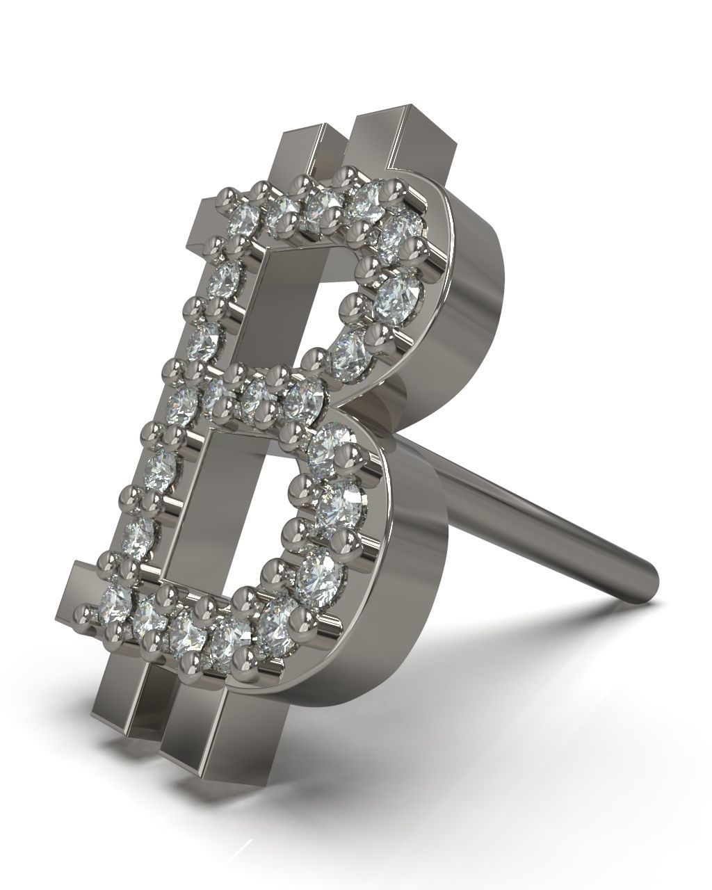 Bitcoin stud earring with gems 3D print model_5
