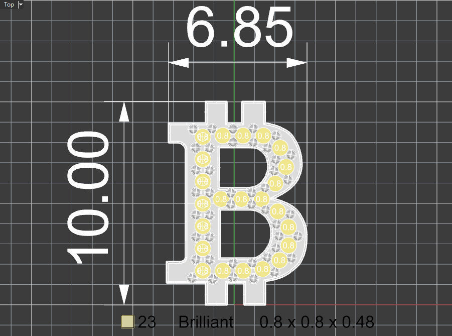 Bitcoin stud earring with gems 3D print model_9