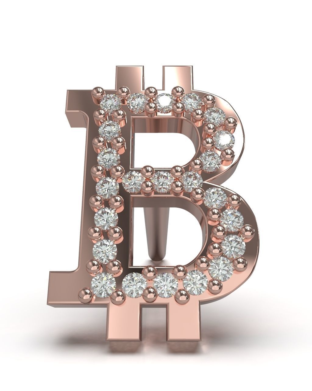 Bitcoin stud earring with gems 3D print model_2