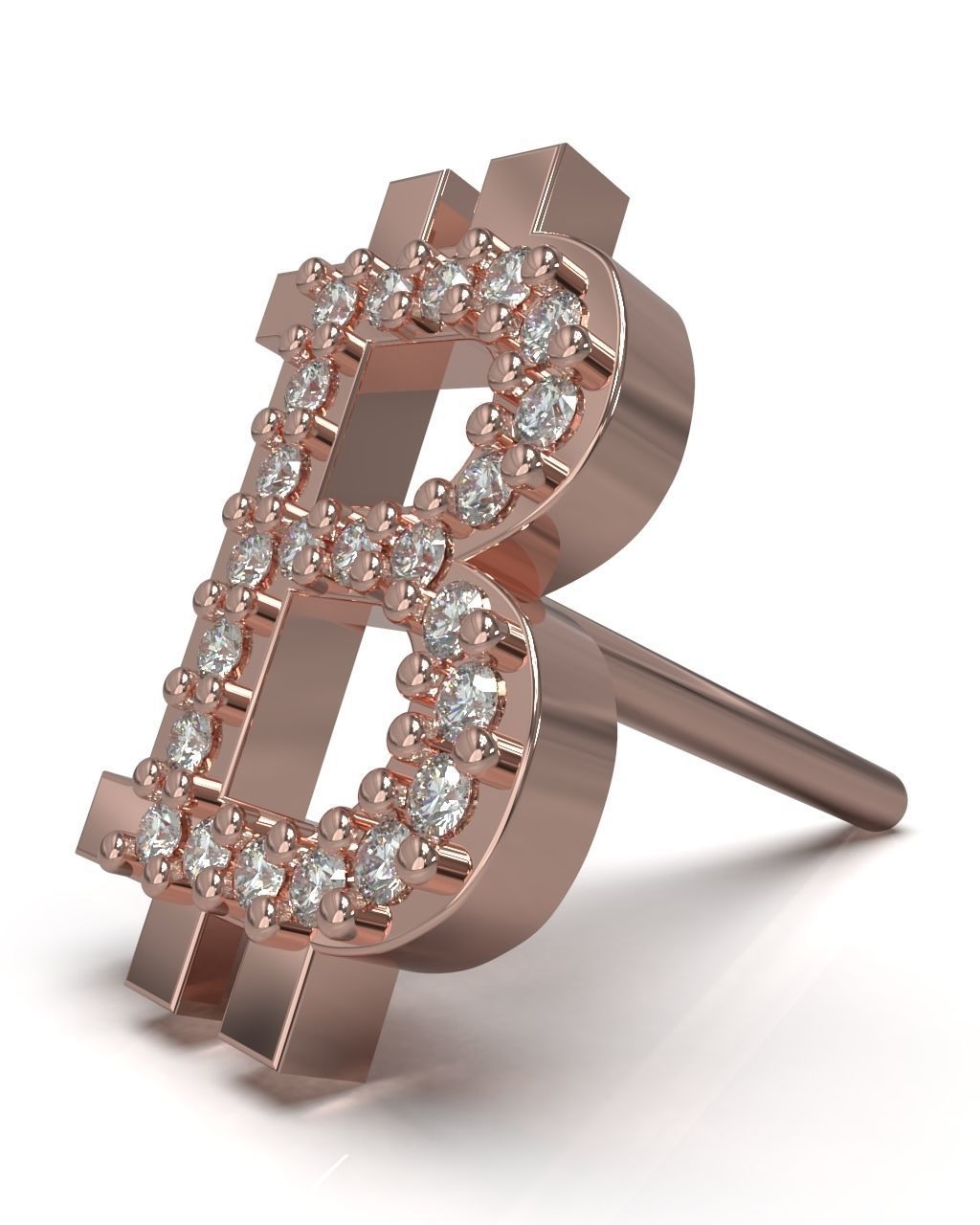 Bitcoin stud earring with gems 3D print model_3