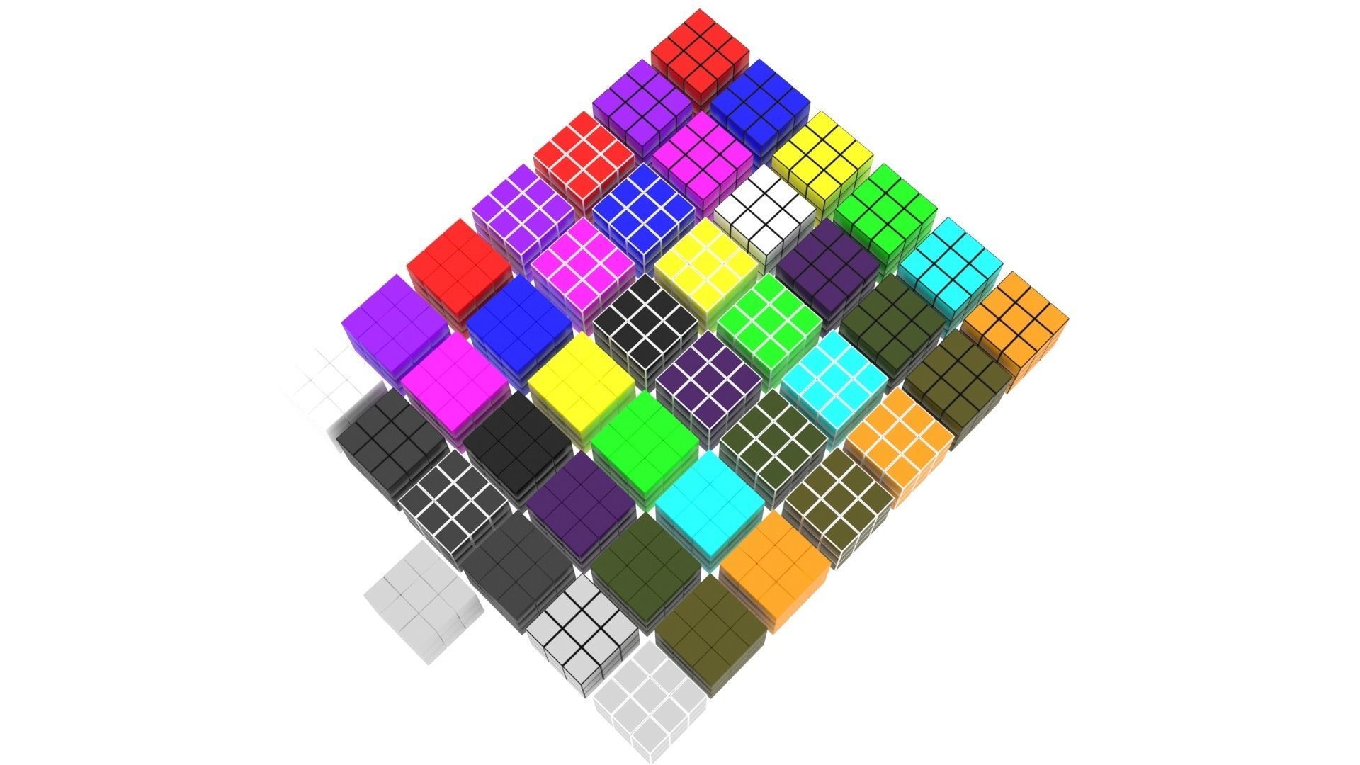 One Colored Rubiks Cubes Set 3D model_1