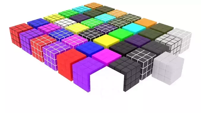One Colored Rubiks Cubes Set 3D model
