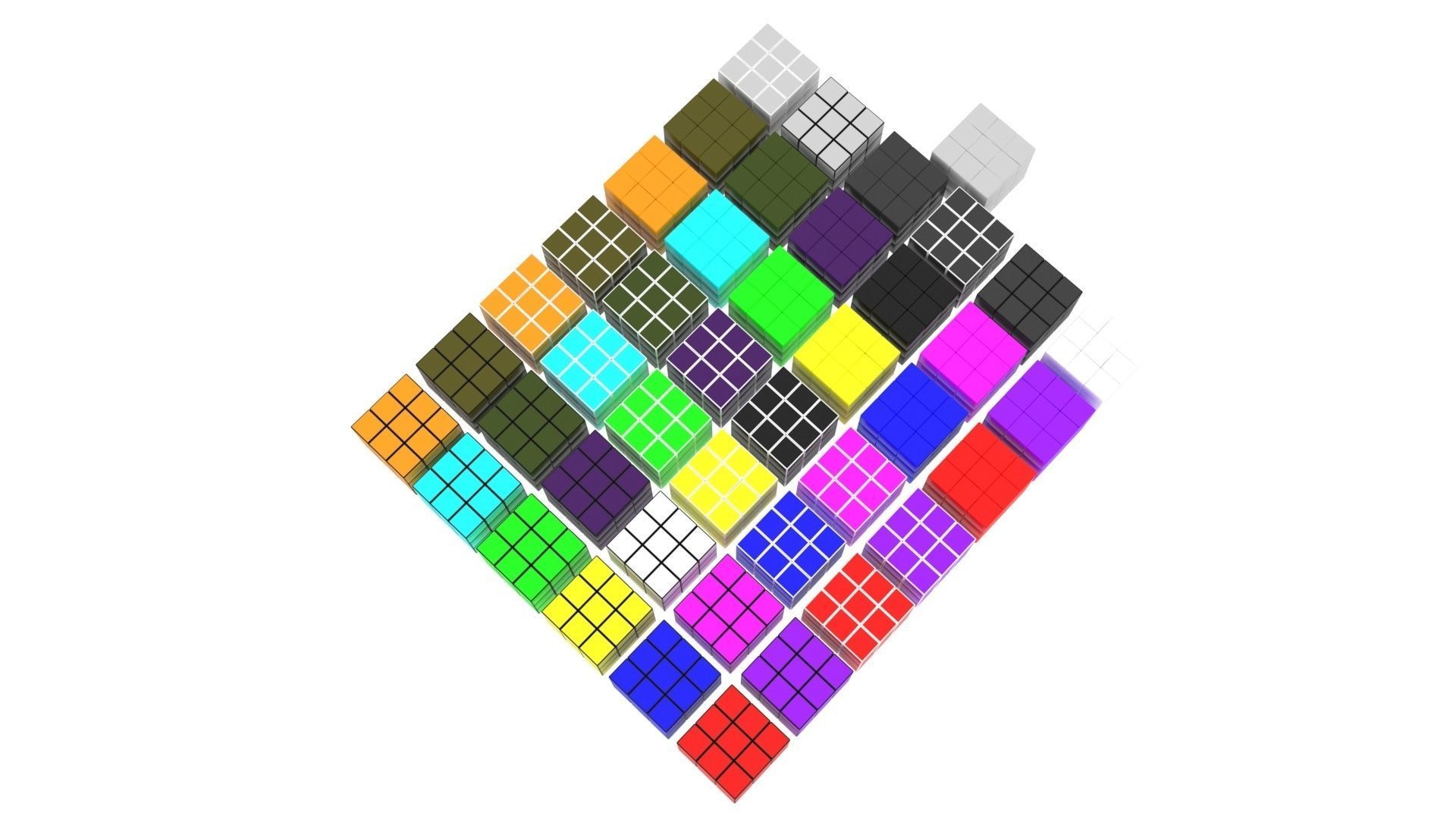 One Colored Rubiks Cubes Set 3D model_3
