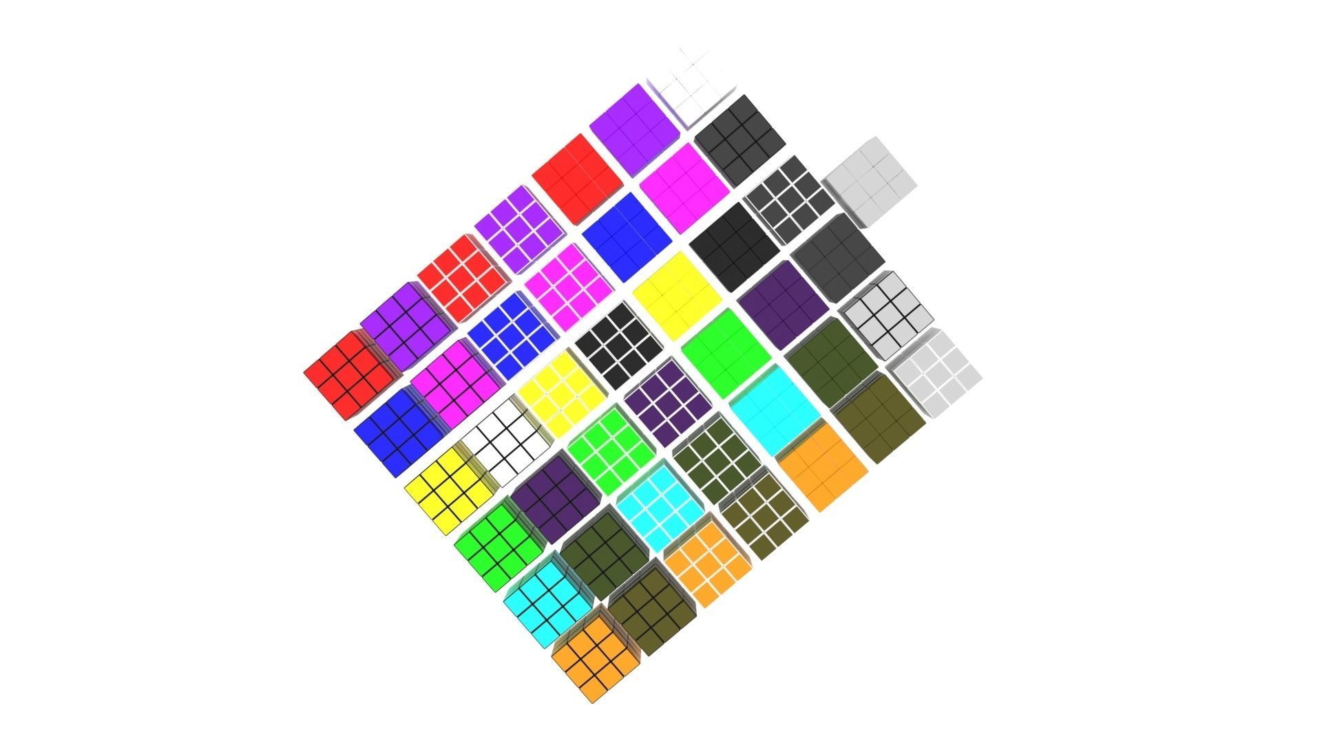 One Colored Rubiks Cubes Set 3D model_4