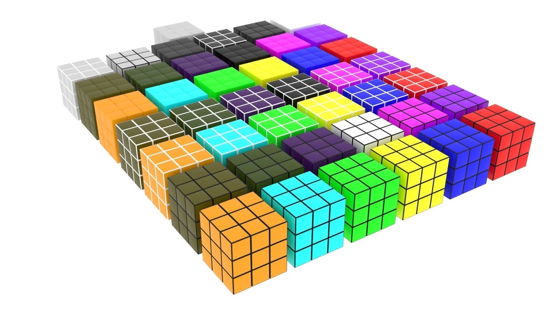 One Colored Rubiks Cubes Set 3D model_2