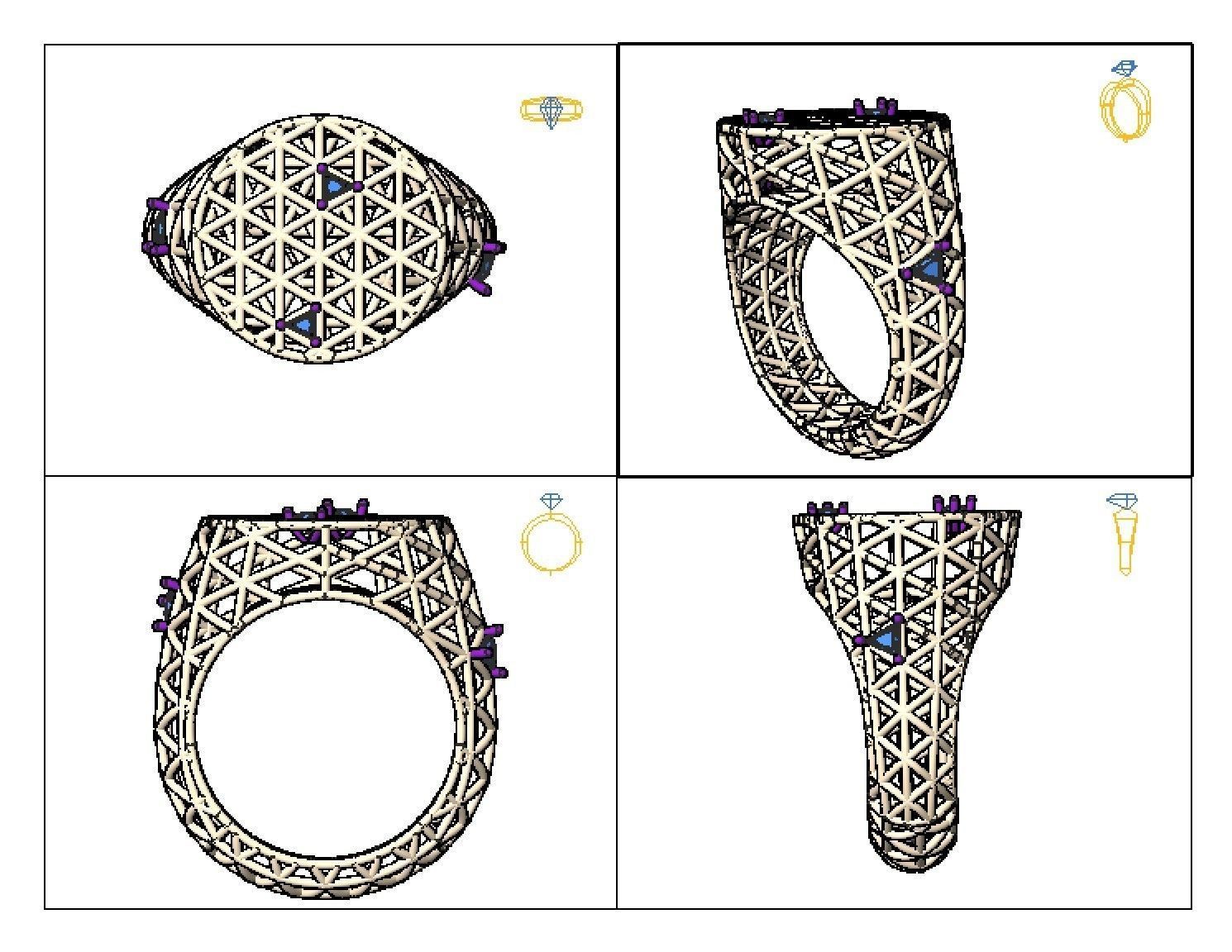 Triangle Diamond Ring R1100 3D print model_4