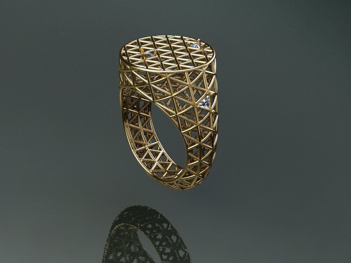 Triangle Diamond Ring R1100 3D print model_1