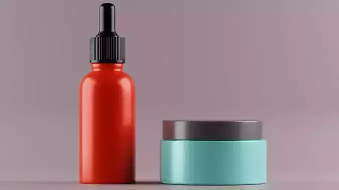 Dropper bottle and Cosmetic jar 3D model