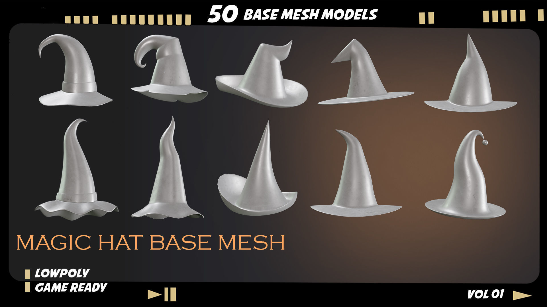 witch hat Low-poly 3D model_3