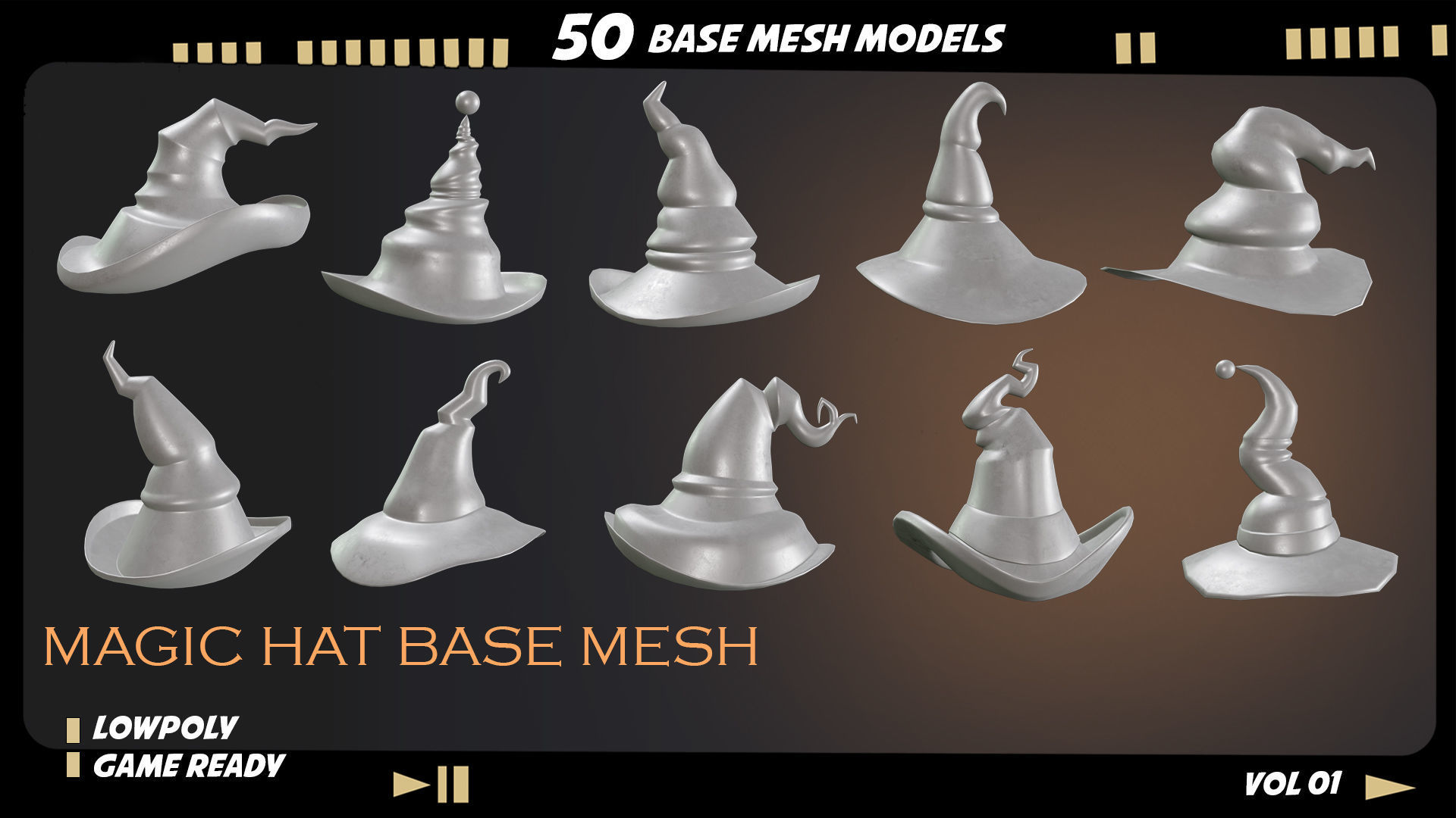 witch hat Low-poly 3D model_4