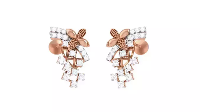 Flower High Jewelry Diamond Earrings 3dm stl renders details