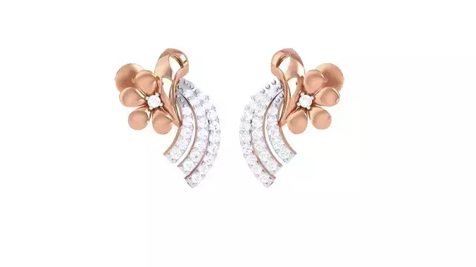 Flower High Jewelry Diamond Earrings 3dm stl renders details