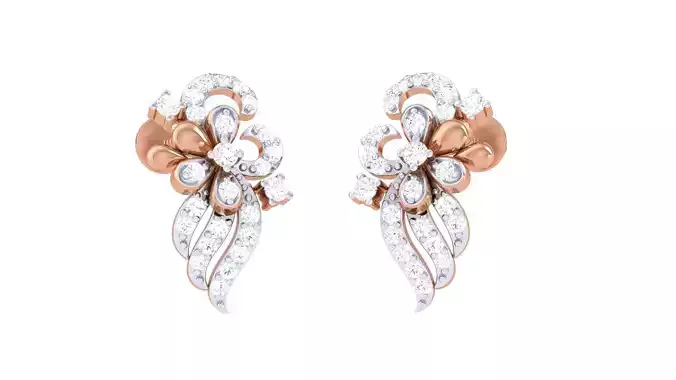 Flower High Jewelry Diamond Earrings 3dm stl renders details