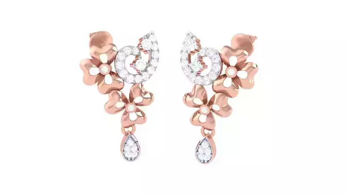 Flower High Jewelry Diamond Earrings 3dm stl renders details