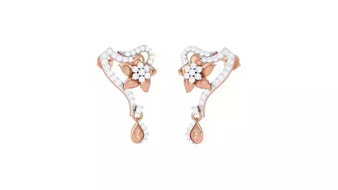 Flower High Jewelry Diamond Earrings 3dm stl renders details