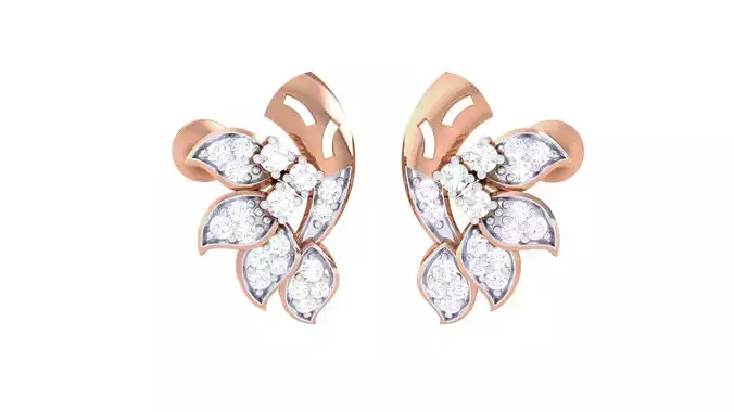 Flower High Jewelry Diamond Earrings 3dm stl renders details