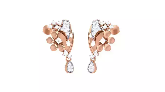 Flower High Jewelry Diamond Earrings 3dm stl renders details