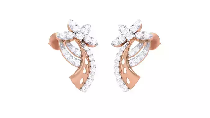 Flower High Jewelry Diamond Earrings 3dm stl renders details