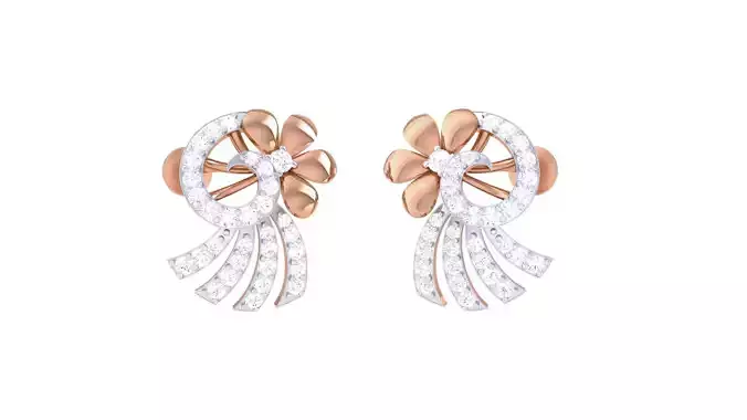 Flower High Jewelry Diamond Earrings 3dm stl renders details