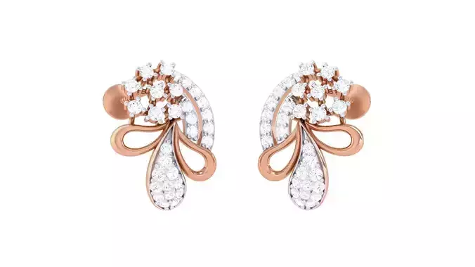 Flower High Jewelry Diamond Earrings 3dm stl renders details