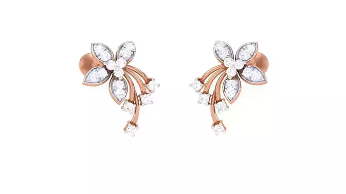 Flower High Jewelry Diamond Earrings 3dm stl renders details