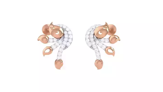 Leaves High Jewelry Diamond Earrings 3dm stl renders details