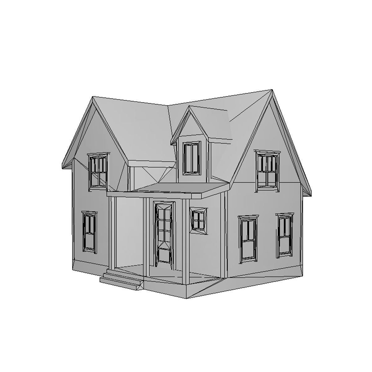 American Style Cottage - Town House Model Low-poly 3D model_6