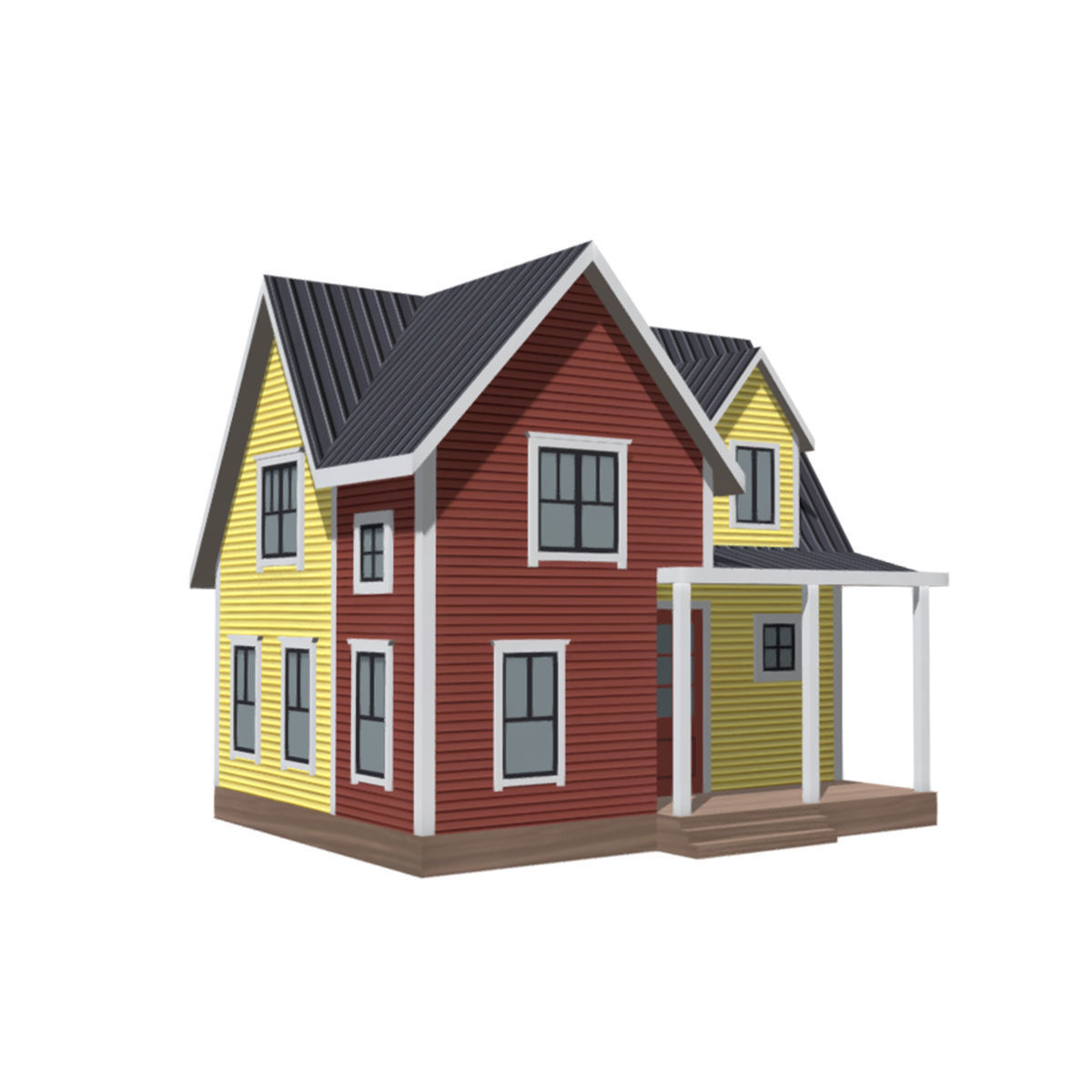 American Style Cottage - Town House Model Low-poly 3D model_1