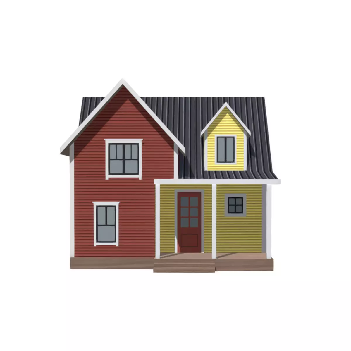 American Style Cottage - Town House Model Low-poly 3D model_0